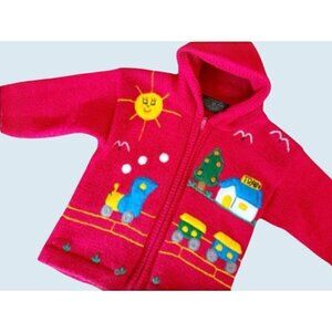 Vintage Handmade Kids Youth Toddler Full Zip Embroidered Hoodie Sweater Size 4T